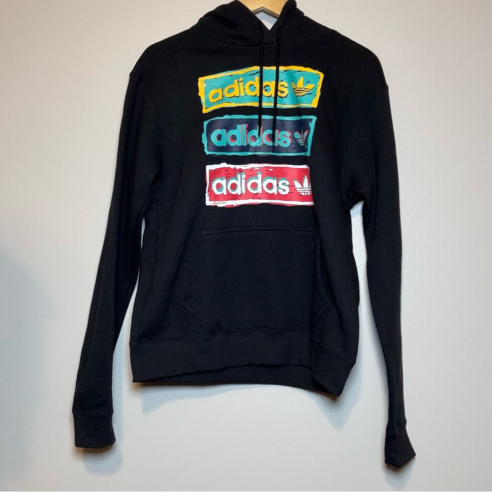 Adidas Men's Tri Linear Black Fleece Hoodie Sweatshirt Pullover Size S